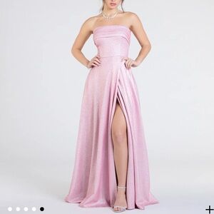 New Strapless Slit A-Line Glitter Formal Dress Baby Pink / Soft Pink Size Small